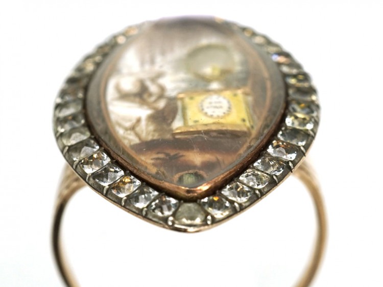 Georgian Navette Shaped Mourning Ring with Lady & Urn