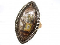 Georgian Navette Shaped Mourning Ring with Lady & Urn