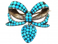 Victorian Gold & Silver & Turquoise Bow & Heart Brooch