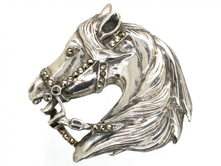 Silver & Marcasite Horse Head Brooch
