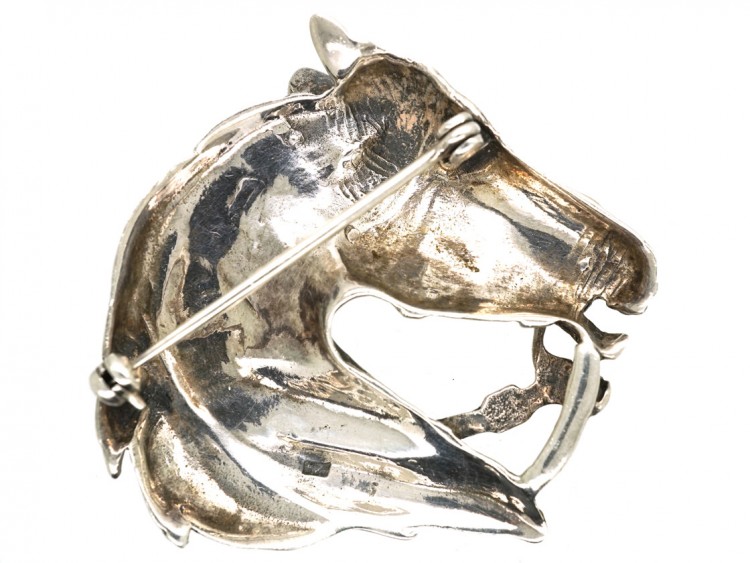 Silver & Marcasite Horse Head Brooch