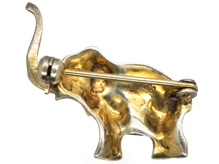 Silver, Paste & Marcasite Elephant Brooch