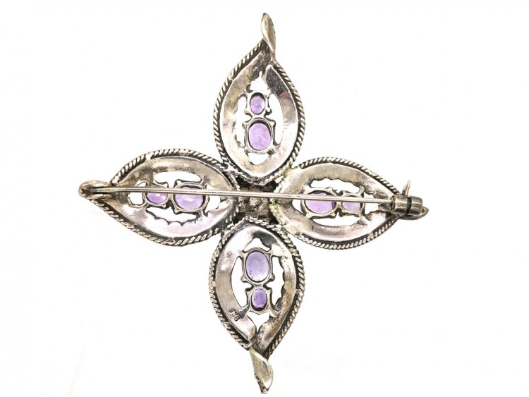 Large Silver, Amethyst & Marcasite Brooch