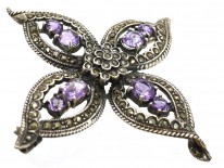 Large Silver, Amethyst & Marcasite Brooch