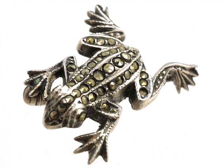 Silver & Marcasite Frog Brooch
