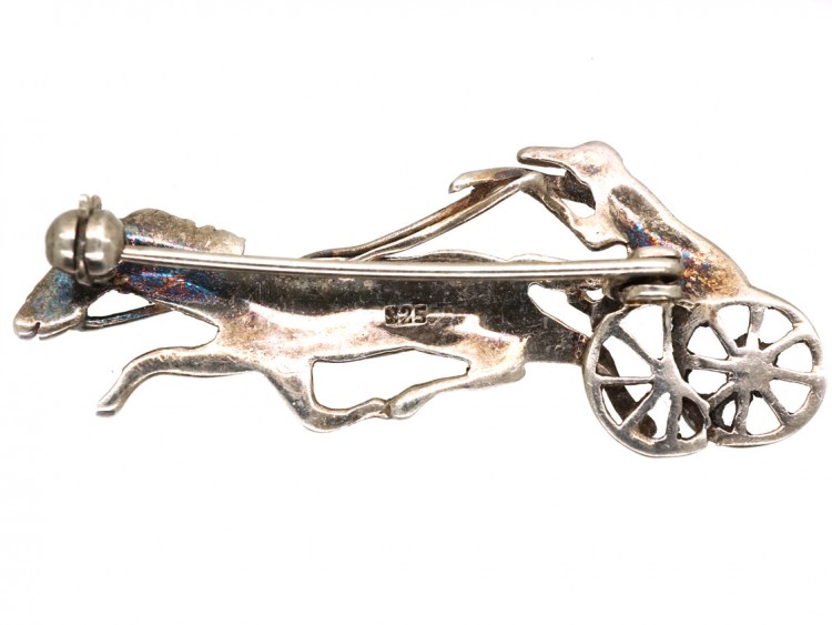 Silver & Marcasite Trotting Horse & Carriage Brooch