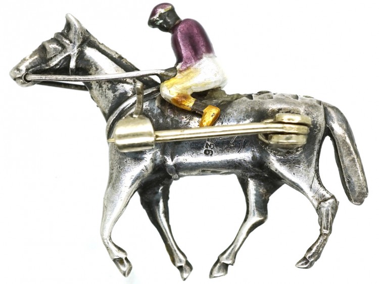 Silver & Marcasite Racehorse & Jockey Brooch