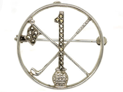 Silver & Marcasite Round Golfing Brooch