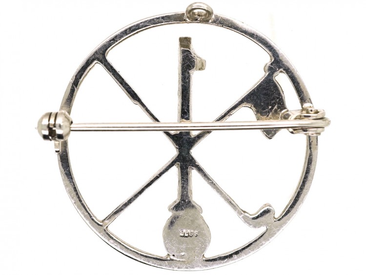 Silver & Marcasite Round Golfing Brooch