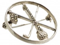 Silver & Marcasite Round Golfing Brooch