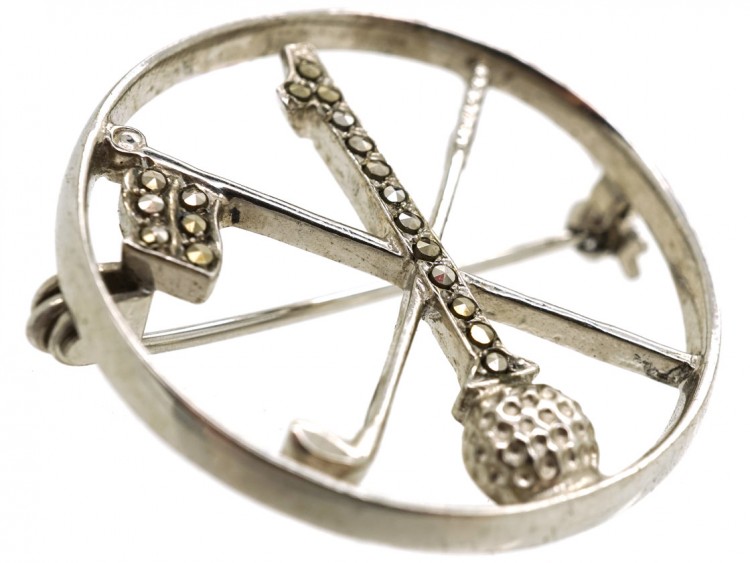 Silver & Marcasite Round Golfing Brooch