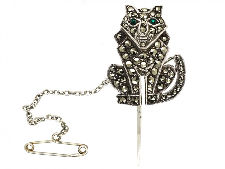 Silver, Marcasite & Paste Leopard Tie Pin
