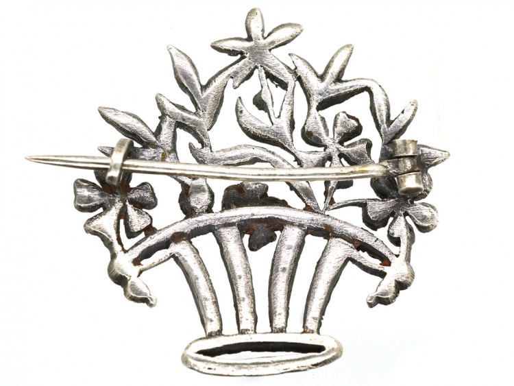 Silver, Paste & Marcasite Flower Basket Brooch