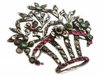 Silver, Paste & Marcasite Flower Basket Brooch