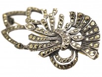 Art Deco Silver & Marcasite Leaf Brooch