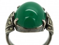 Silver, Green Chalcedony & Marcasite Art Deco Ring