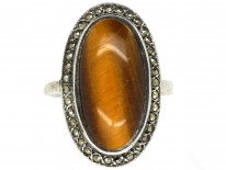 Silver, Marcasite & Tiger's Eye Oval Ring