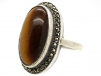Silver, Marcasite & Tiger's Eye Oval Ring