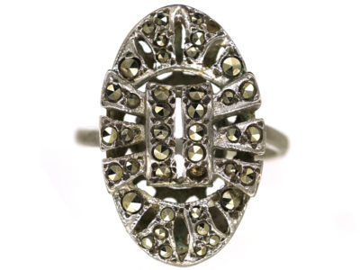Art Deco Silver & Marcasite Oval Ring
