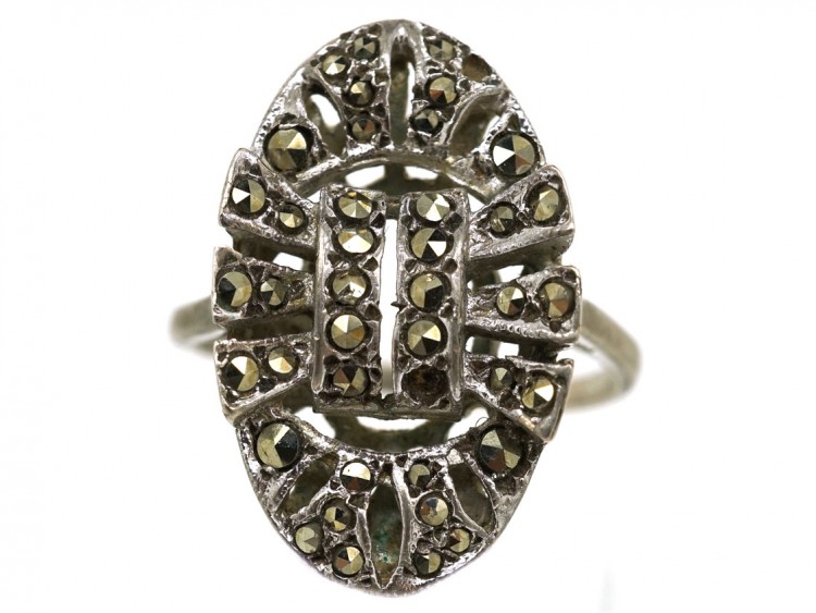 Art Deco Silver & Marcasite Oval Ring
