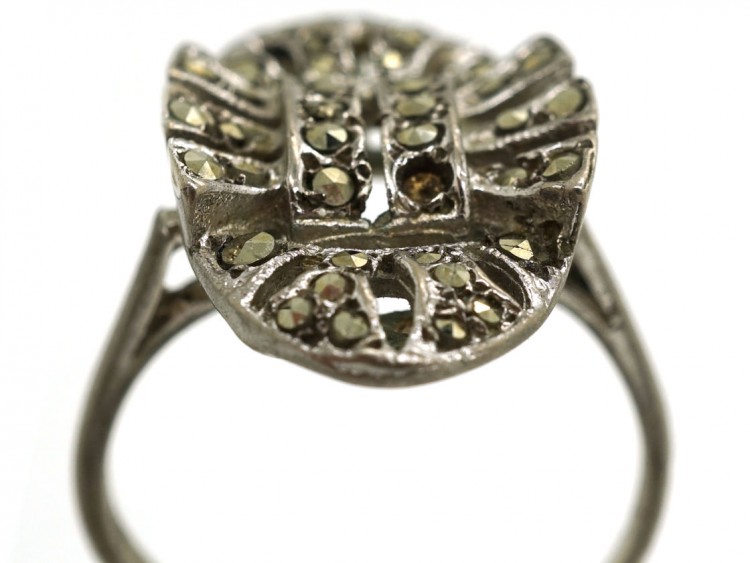 Art Deco Silver & Marcasite Oval Ring
