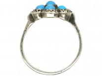 Art Deco Silver, Marcasite & Blue Glass Cluster Ring