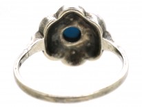 Art Deco Silver, Marcasite & Blue Glass Cluster Ring