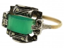 Art Deco Silver, Gold, Marcasite & Chalcedony Ring