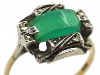 Art Deco Silver, Gold, Marcasite & Chalcedony Ring