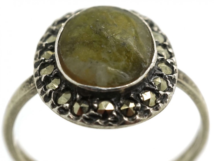 Silver, Connemara Marble & Marcasite Ring