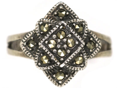 Art Deco Silver & Marcasite Diamond Shaped Ring