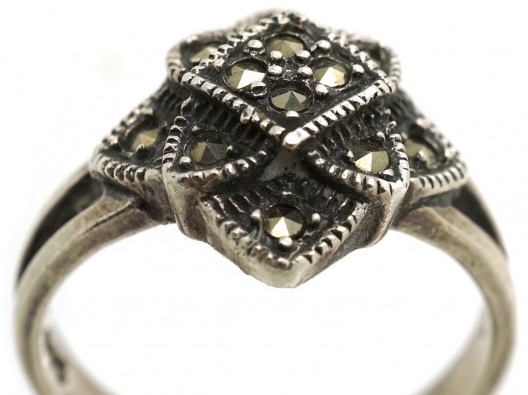 Art Deco Silver & Marcasite Diamond Shaped Ring