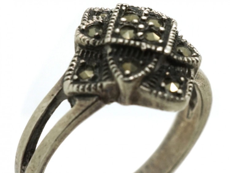 Art Deco Silver & Marcasite Diamond Shaped Ring