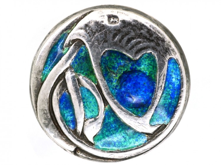 Art Nouveau Silver & Enamel Buttons by Liberty In Original Case