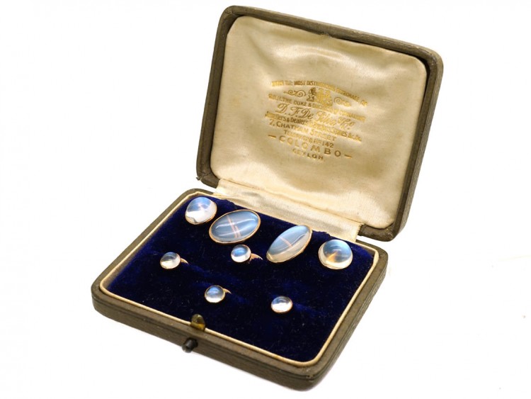 Edwardian 9ct Gold & Moonstone Dress Set In Original Case