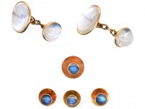 Edwardian 9ct Gold & Moonstone Dress Set In Original Case