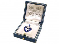Victorian 15ct Gold, Rose Diamond & Blue Enamel Heart Pendant in Case