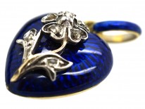 Victorian 15ct Gold, Rose Diamond & Blue Enamel Heart Pendant in Case