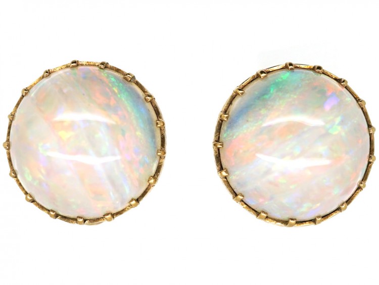 Edwardian 9ct Gold Round Opal Earrings