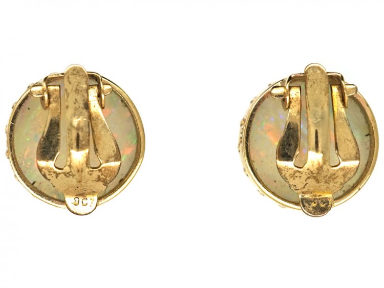 Edwardian 9ct Gold Round Opal Earrings