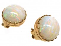 Edwardian 9ct Gold Round Opal Earrings