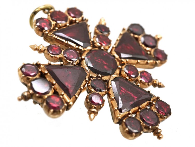 Georgian Gold & Flat Cut Garnet, Maltese Cross Pendant & Brooch