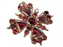 Georgian Gold & Flat Cut Garnet, Maltese Cross Pendant & Brooch