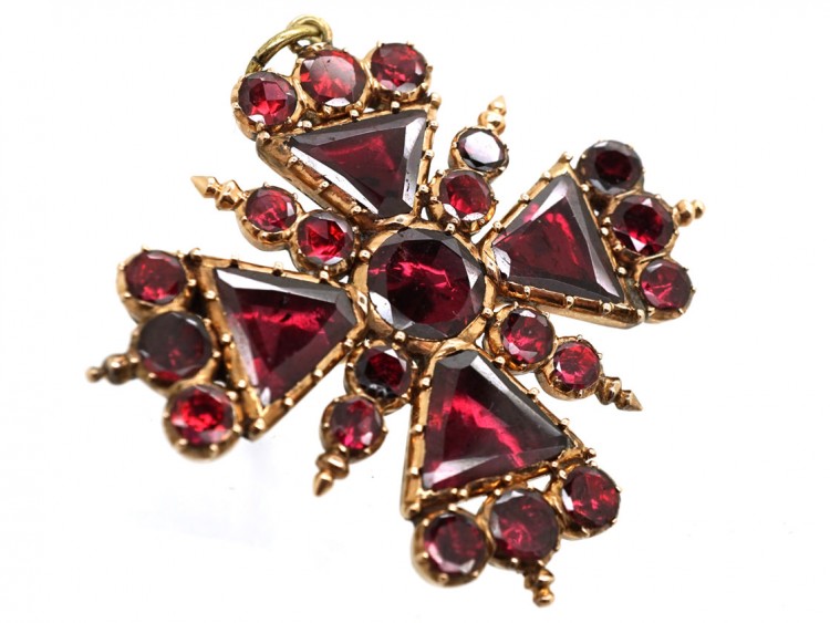 Georgian Gold & Flat Cut Garnet, Maltese Cross Pendant & Brooch
