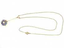 Edwardian 15ct Gold, Sapphire & Natural Split Pearl Pendant on Chain