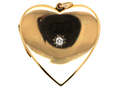 Edwardian 15ct Gold Heart Locket Set With a Diamond