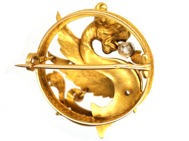 French 18ct Gold & Diamond Set , Nineteenth Century Dragon Brooch
