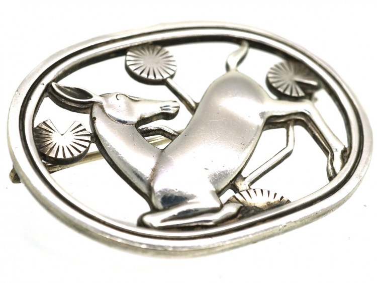 Silver Kneeling Fawn Brooch By Georg Jensen