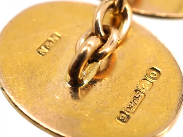 Victorian 9ct Gold Engraved Oval Cufflinks