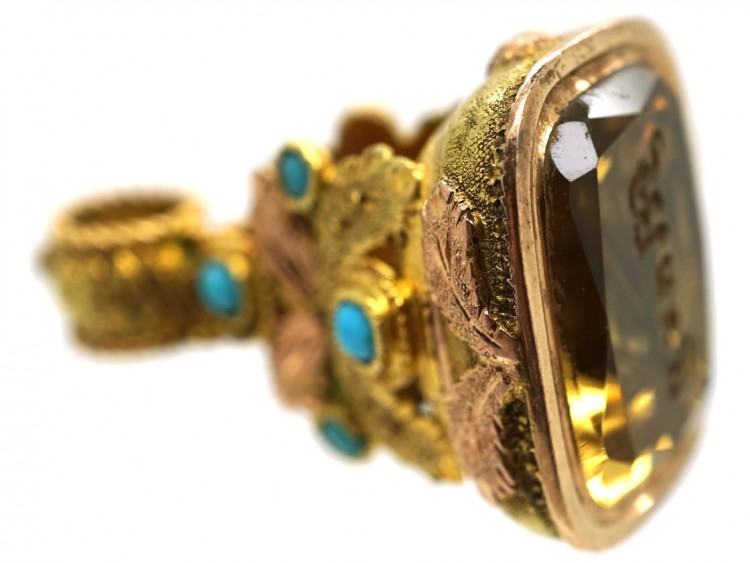 Regency Two Colour 15ct Gold Seal With Mary Engraved on a Citrine Base